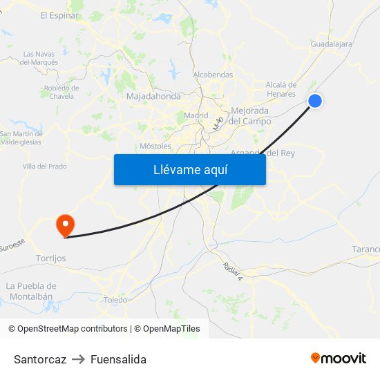 Santorcaz to Fuensalida map