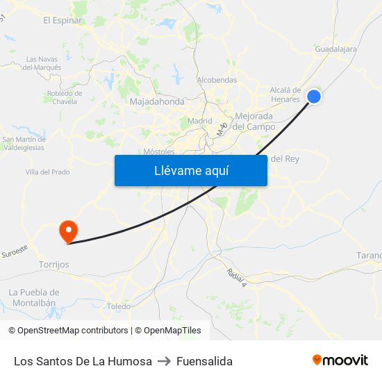Los Santos De La Humosa to Fuensalida map