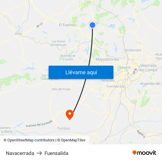 Navacerrada to Fuensalida map
