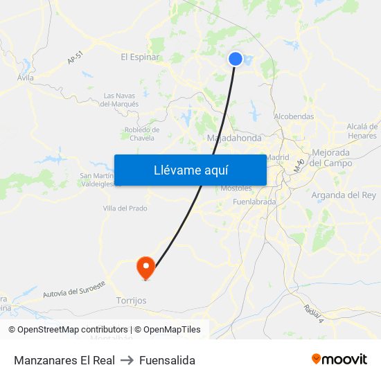 Manzanares El Real to Fuensalida map