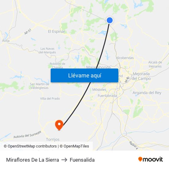 Miraflores De La Sierra to Fuensalida map