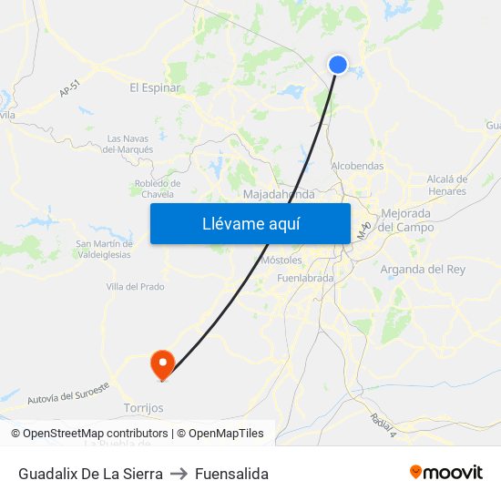 Guadalix De La Sierra to Fuensalida map