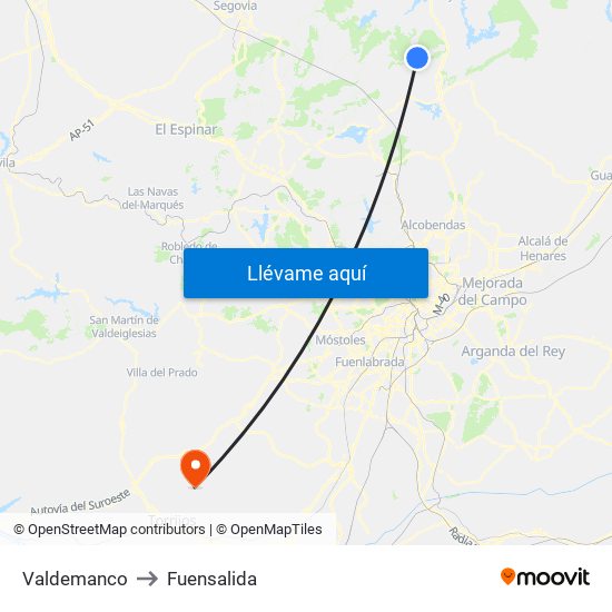 Valdemanco to Fuensalida map