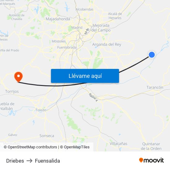 Driebes to Fuensalida map