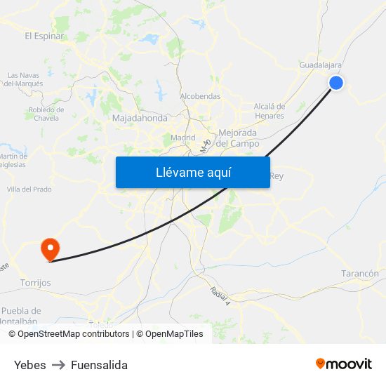 Yebes to Fuensalida map