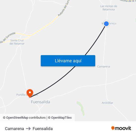 Camarena to Fuensalida map