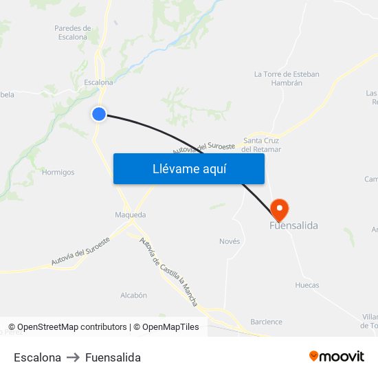 Escalona to Fuensalida map