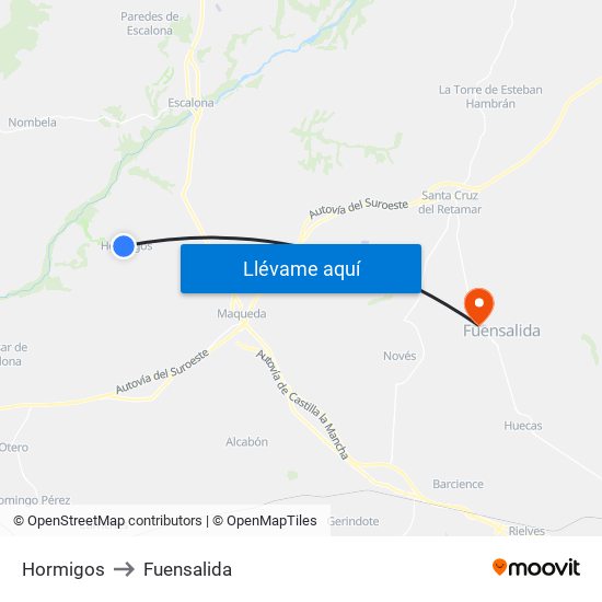 Hormigos to Fuensalida map