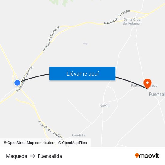 Maqueda to Fuensalida map