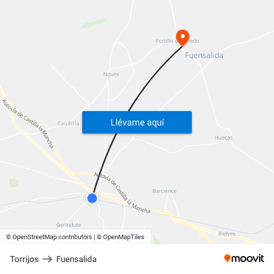 Torrijos to Fuensalida map