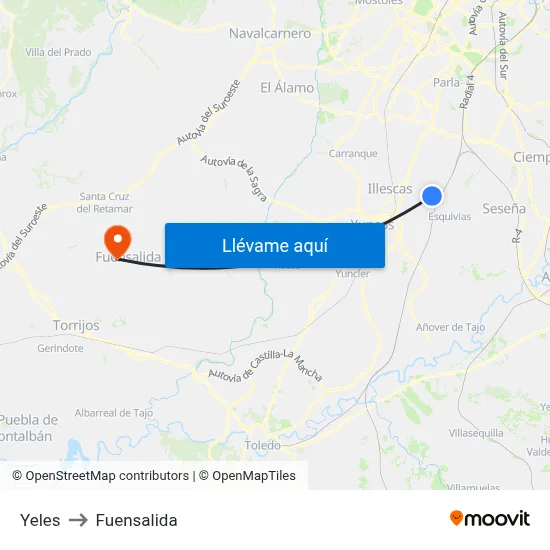 Yeles to Fuensalida map