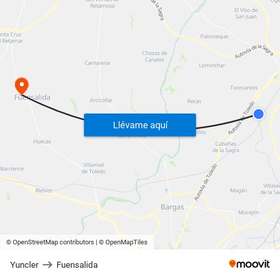 Yuncler to Fuensalida map