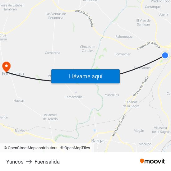 Yuncos to Fuensalida map