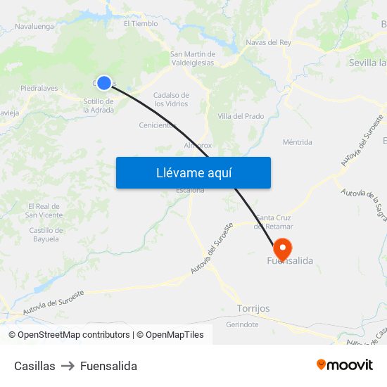 Casillas to Fuensalida map