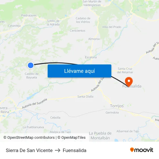Sierra De San Vicente to Fuensalida map