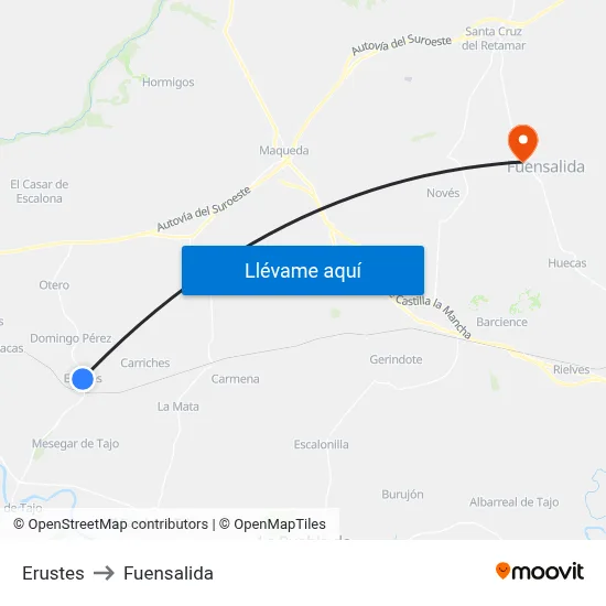 Erustes to Fuensalida map