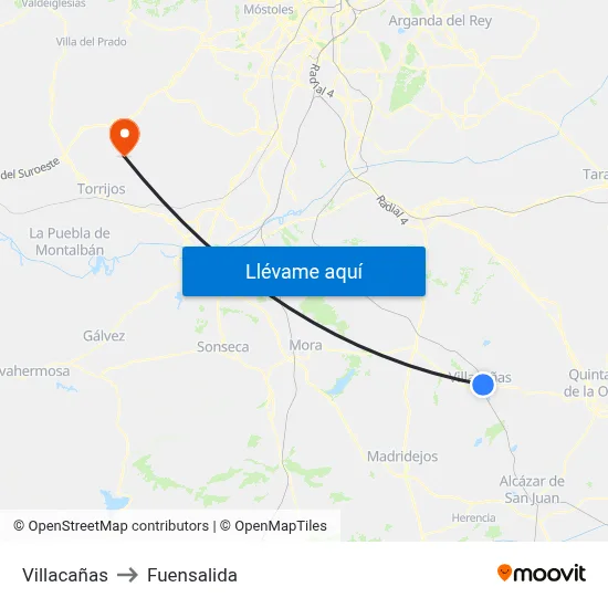 Villacañas to Fuensalida map