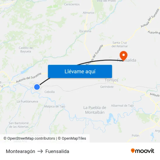 Montearagón to Fuensalida map