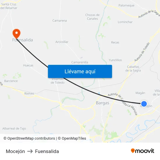 Mocejón to Fuensalida map