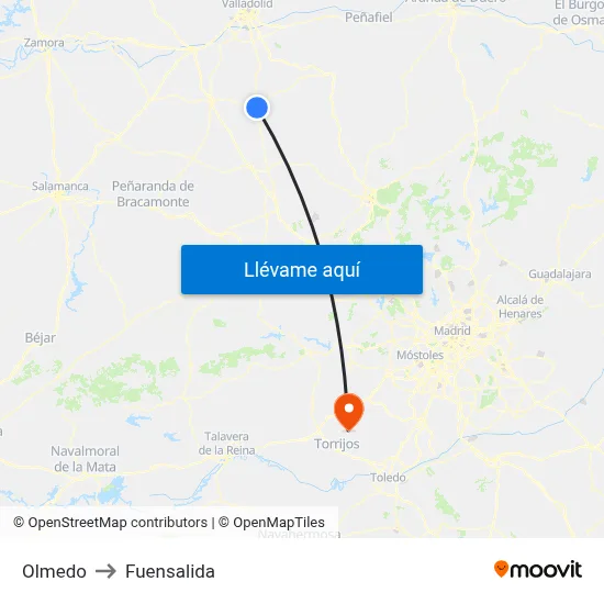 Olmedo to Fuensalida map