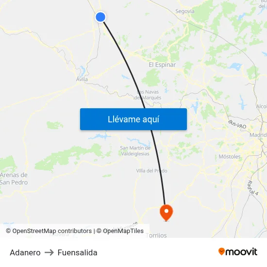 Adanero to Fuensalida map