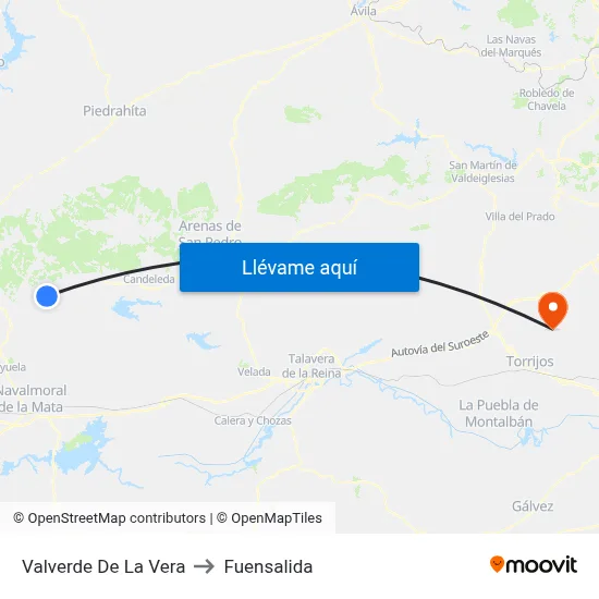 Valverde De La Vera to Fuensalida map