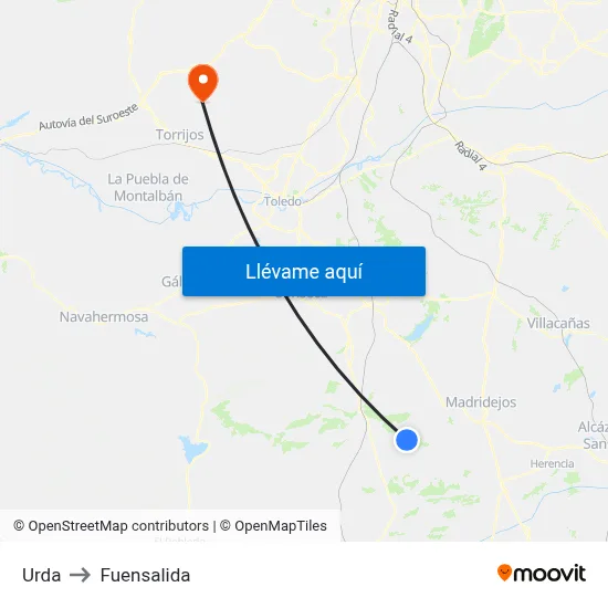 Urda to Fuensalida map