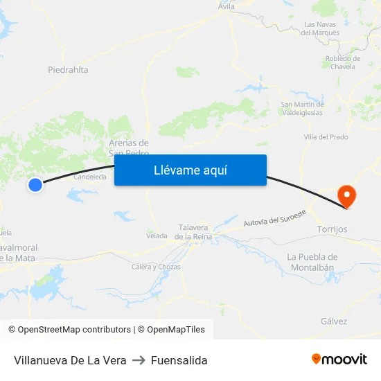 Villanueva De La Vera to Fuensalida map