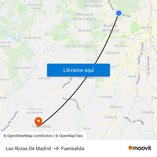 Las Rozas De Madrid to Fuensalida map