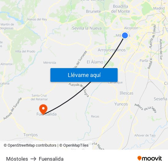 Móstoles to Fuensalida map