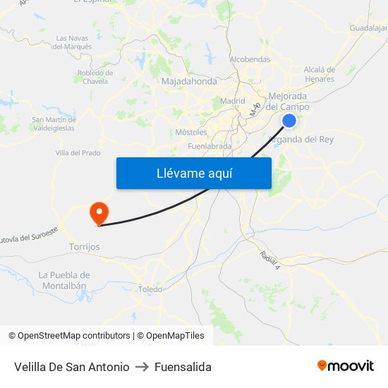 Velilla De San Antonio to Fuensalida map