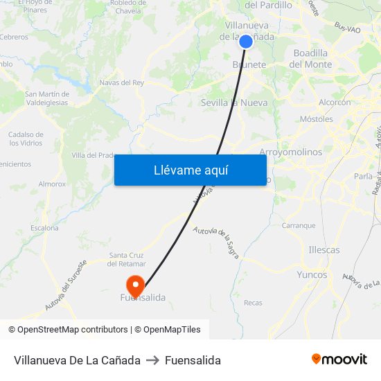 Villanueva De La Cañada to Fuensalida map