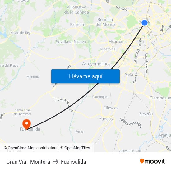 Gran Vía - Montera to Fuensalida map