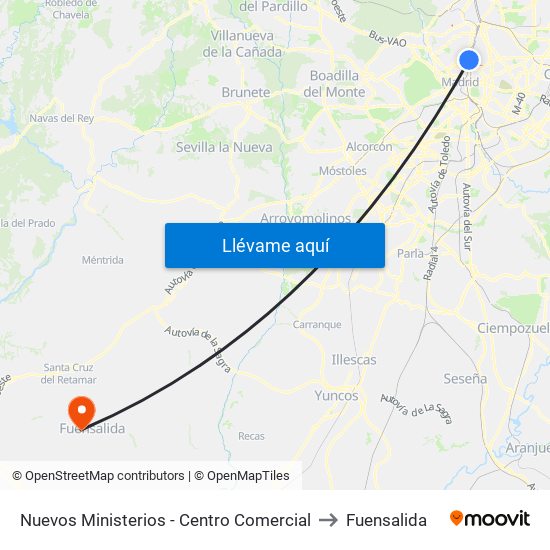 Nuevos Ministerios - Centro Comercial to Fuensalida map