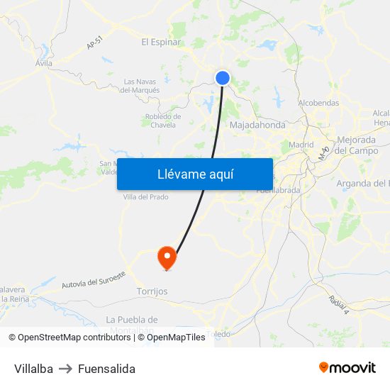 Villalba to Fuensalida map