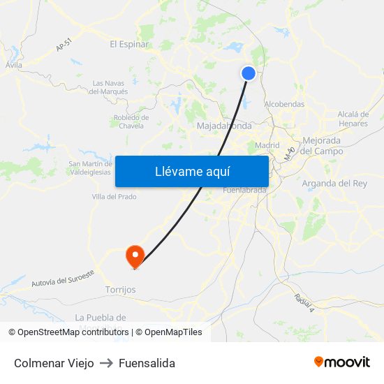 Colmenar Viejo to Fuensalida map
