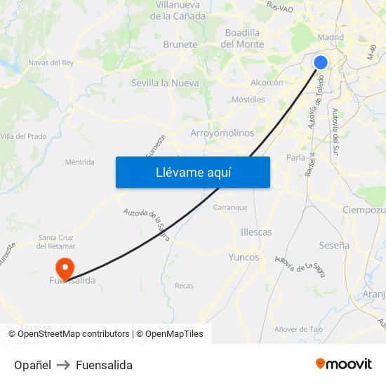 Opañel to Fuensalida map