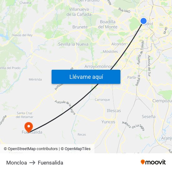 Moncloa to Fuensalida map