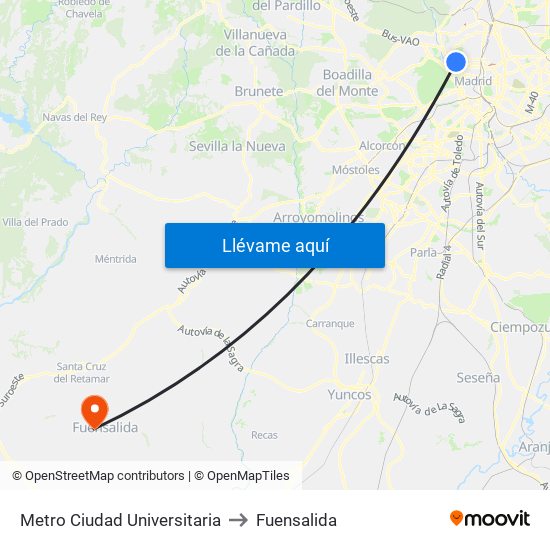 Metro Ciudad Universitaria to Fuensalida map