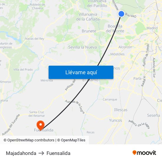 Majadahonda to Fuensalida map