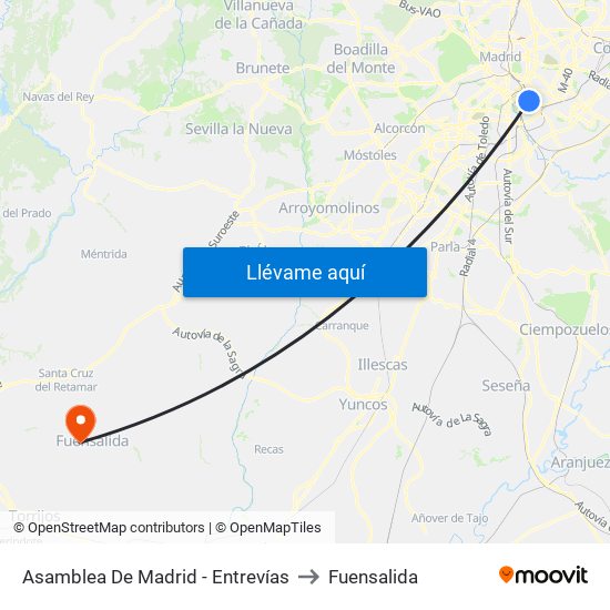 Asamblea De Madrid - Entrevías to Fuensalida map