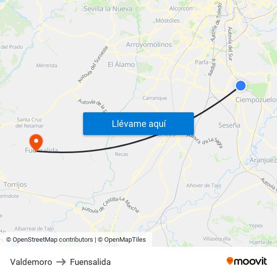 Valdemoro to Fuensalida map