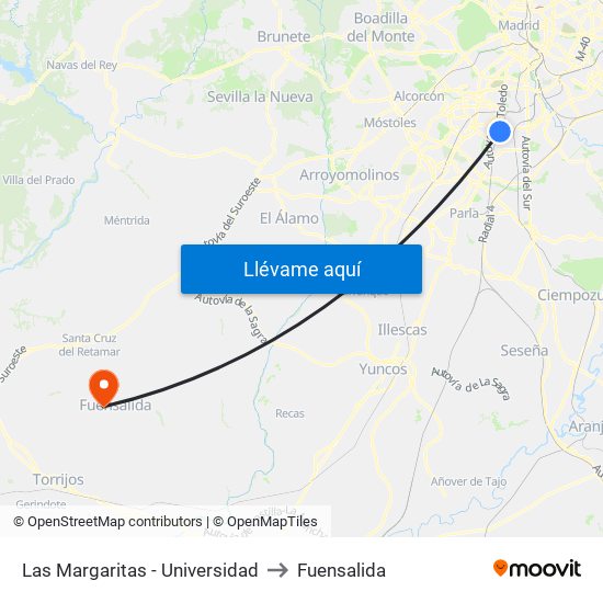 Las Margaritas - Universidad to Fuensalida map