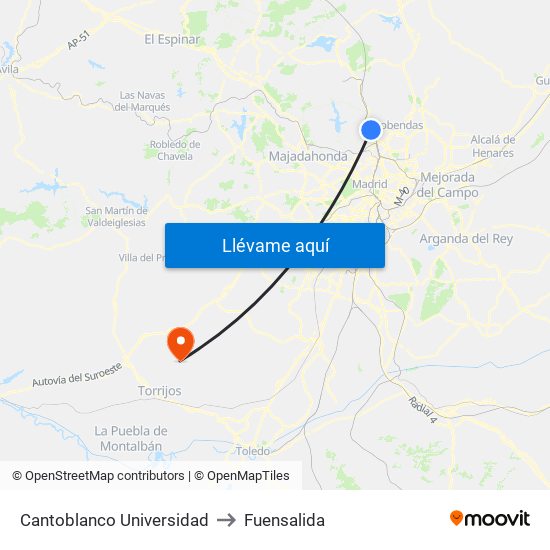 Cantoblanco Universidad to Fuensalida map
