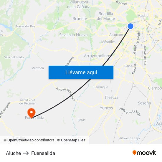 Aluche to Fuensalida map