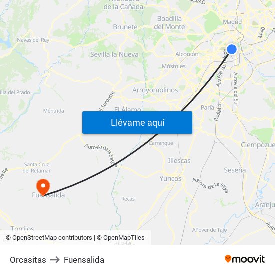 Orcasitas to Fuensalida map