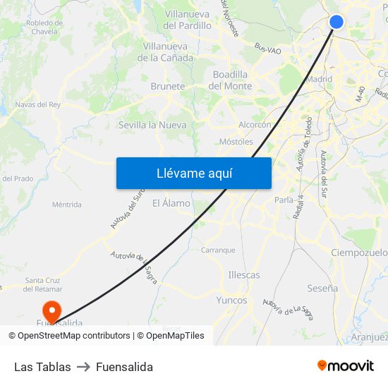 Las Tablas to Fuensalida map