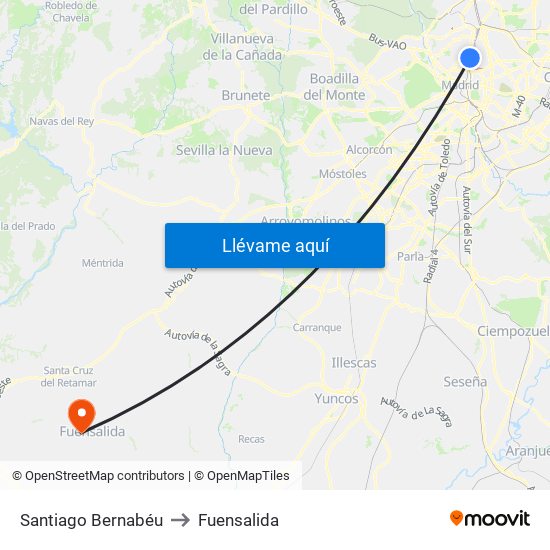 Santiago Bernabéu to Fuensalida map