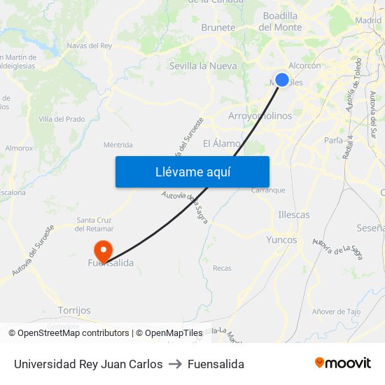 Universidad Rey Juan Carlos to Fuensalida map