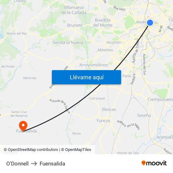 O'Donnell to Fuensalida map